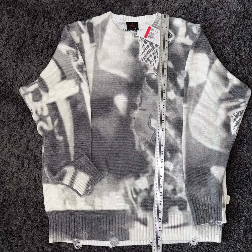 Air Jordan Knit Graphic Distressed Crewneck Sweater  AOP